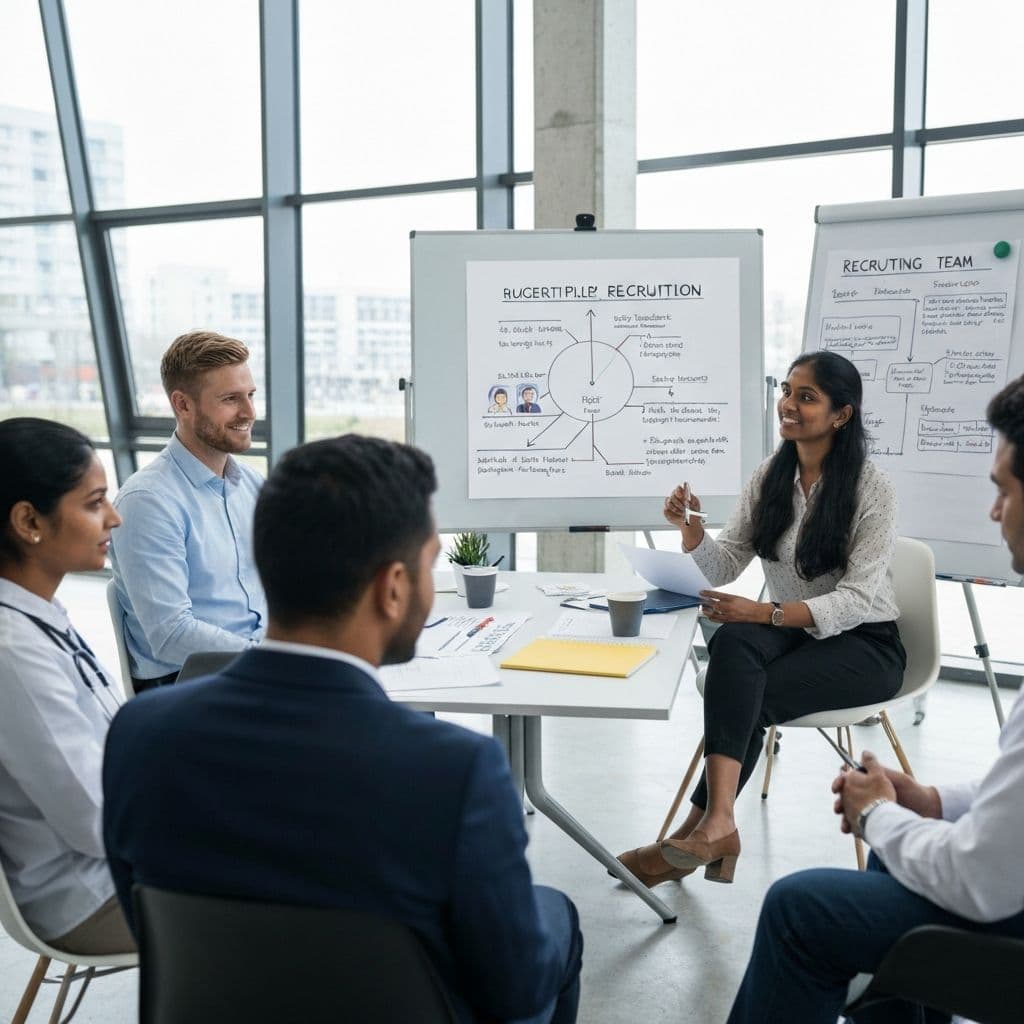 Recruiting-Team bei der Strategiebesprechung mit Whiteboards